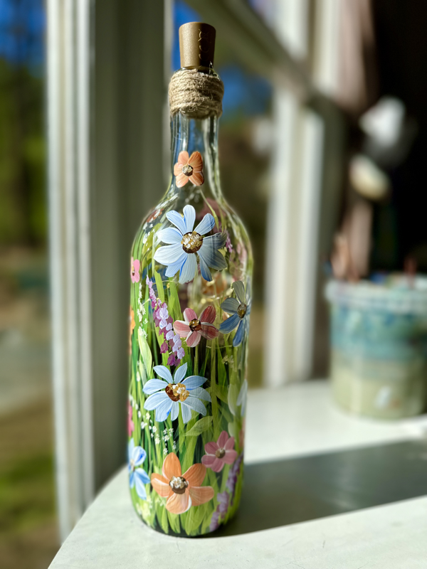 Floral Painted Wine Bottle Lamps – Wine and Palette